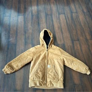 Carhartt Duck Jacket w Hood Brown Hooded Coat Youth Sz 10 12 Good Condition